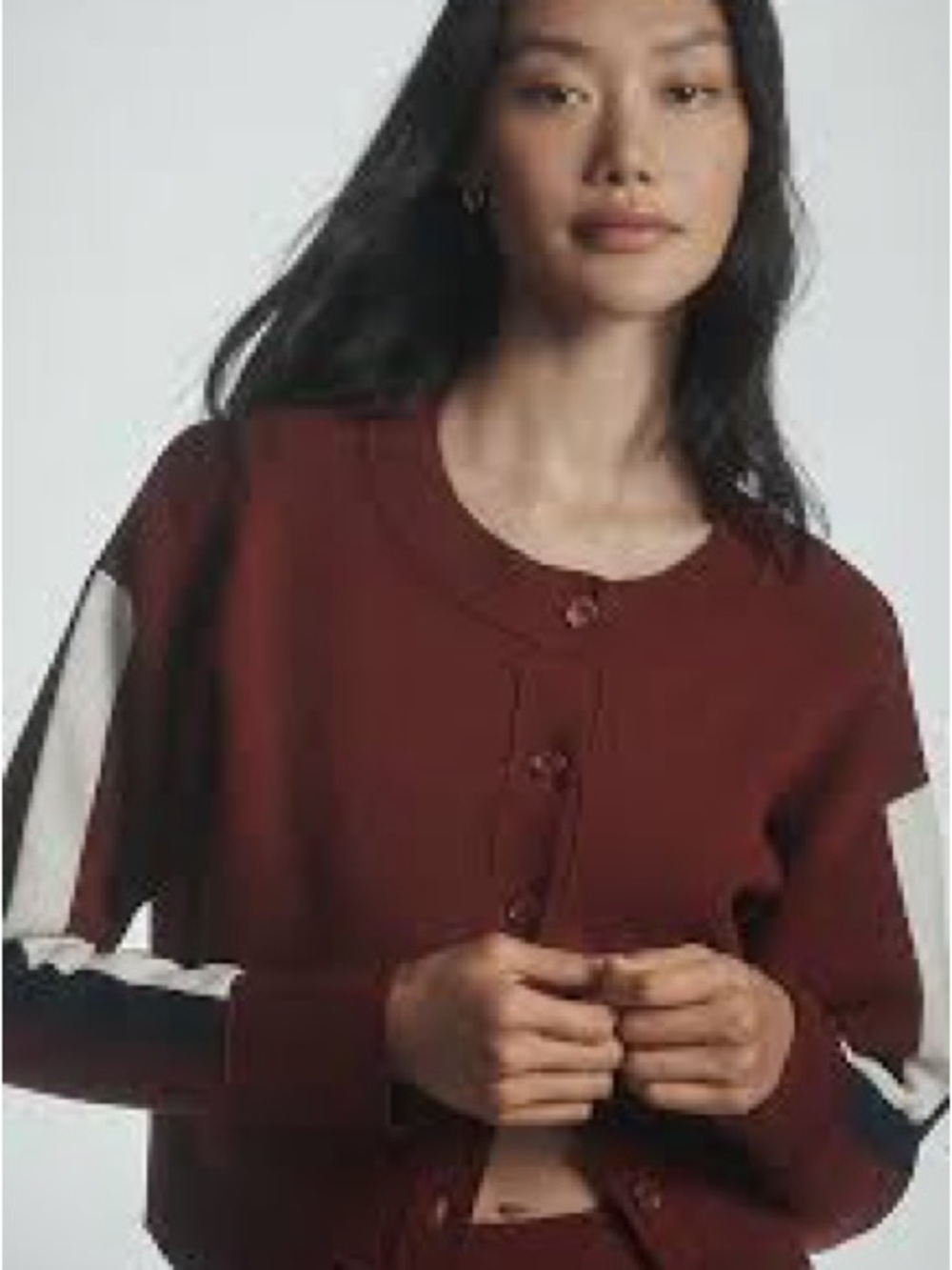 NWOT Maeve Anthropologie Side Stripe Burgundy Button-Front Sweater Cardigan